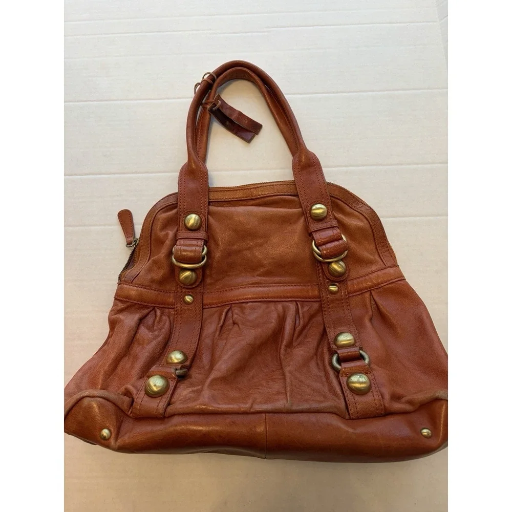 TANO Handbag Soft Leather Zip Shoulder Bag Hobo - Red Orange - Please Read